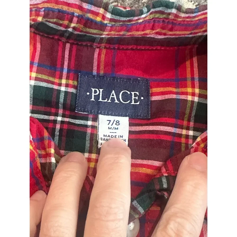 The Children’s Place Boys Plaid Button Front Shirt Long Sleeve Size 7/8